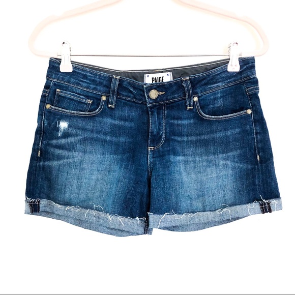 PAIGE Pants - {PAIGE} Jimmy Jimmy Cuffed Denim Distressed Shorts